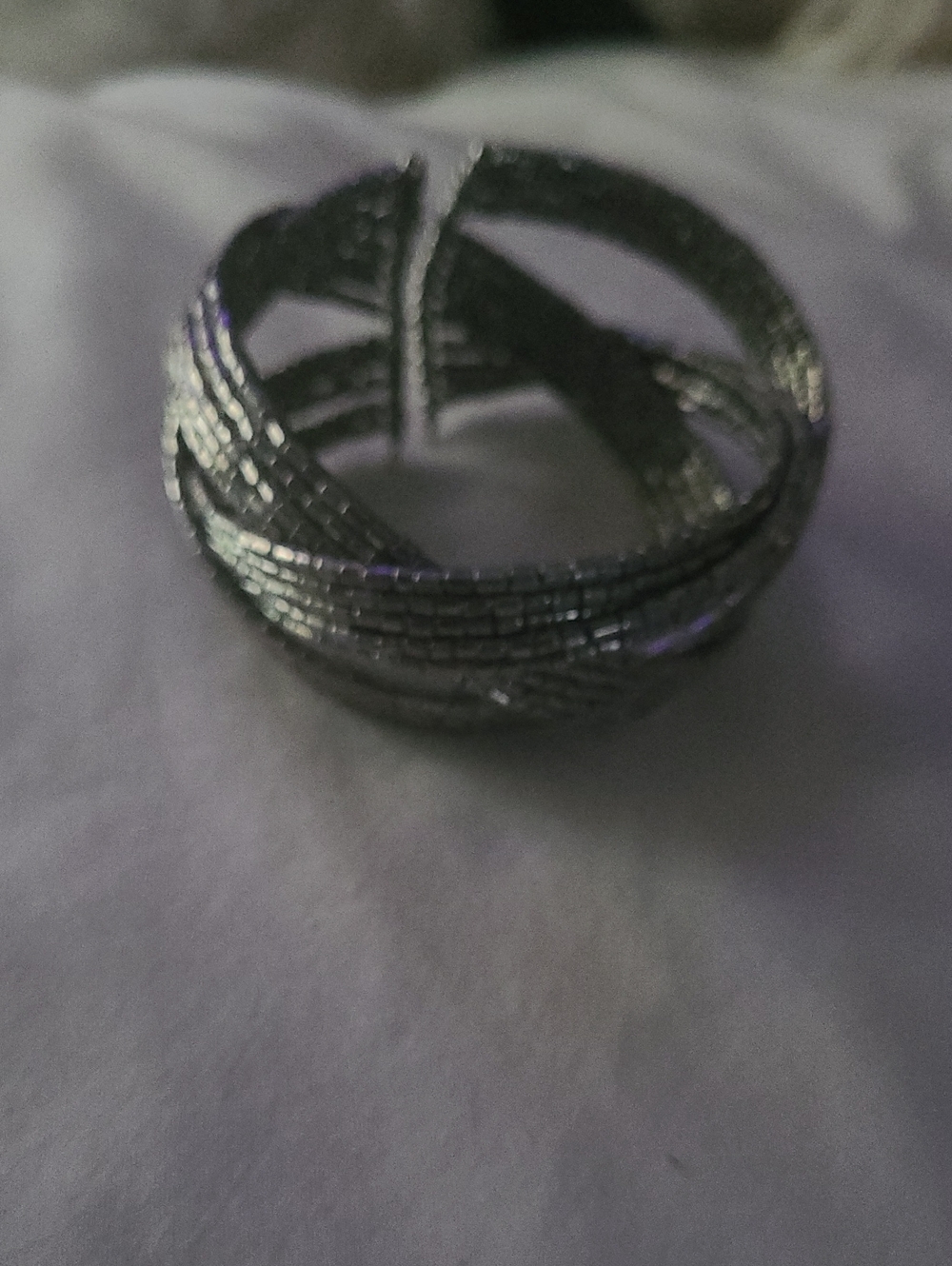 Textured Silver-Tone Braided Statement Bangle